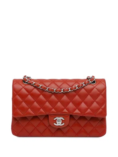 Pre-owned Chanel 2011 Medium Classic Lambskin Double Flap Shoulder Bag In Red