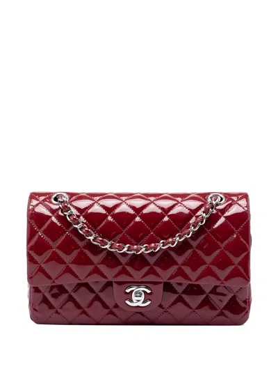 Pre-owned Chanel 2011 Medium Classic Patent Double Flap Shoulder Bag In Red