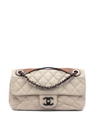 Pre-owned Chanel 2011 Medium Iridescent Calfskin In The Mix Flap Satchel In Neutral