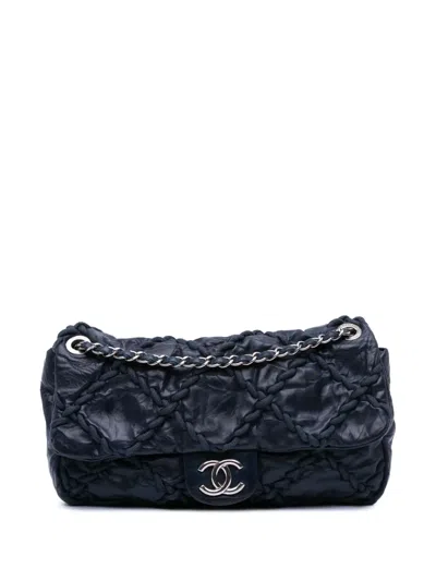 Pre-owned Chanel 2011 Medium Quilted Crinkled Calfskin Ultra Stitch Flap Shoulder Bag In Blue