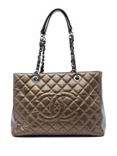 Pre-owned Chanel 2011 Metallic Caviar Grand Shopping Tote Bag In Brown