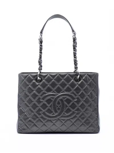 Pre-owned Chanel 2011 Metallic Caviar Grand Shopping Tote Bag In Gray