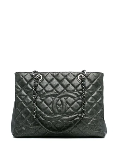 Pre-owned Chanel 2011 Metallic Caviar Grand Shopping Tote Bag In Grey