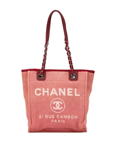 Pre-owned Chanel 2011 Mini Canvas Deauville Tote Bag In Red