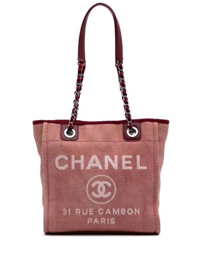 Pre-owned Chanel 2011 Mini Canvas Deauville Tote Bag In Red