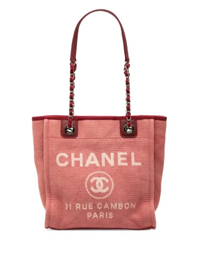 Pre-owned Chanel 2011 Mini Canvas Deauville Tote Bag In Red