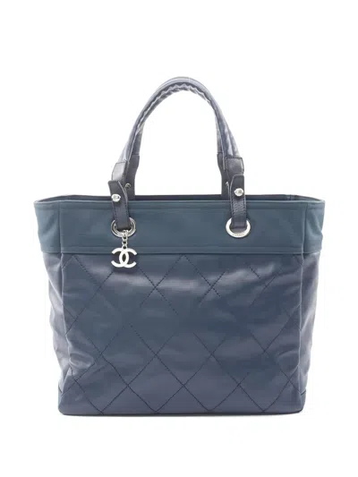 Pre-owned Chanel 2011 Mm Paris Biarritz Canvas Tote Bag In Blue