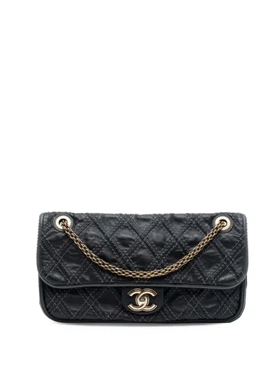 Pre-owned Chanel 2011 Paris Bombay Medium Cc Calfskin Triptych Flap Shoulder Bag In Gray