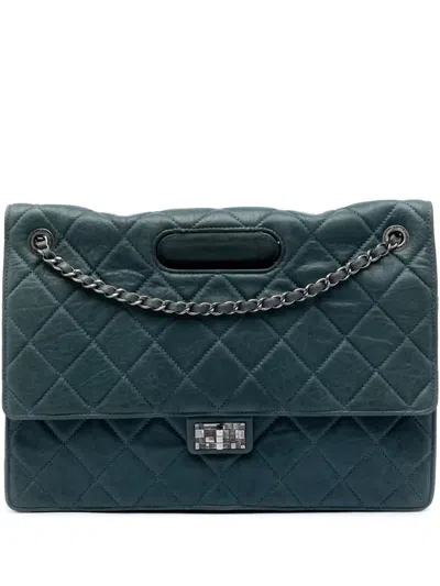 Pre-owned Chanel 2011 Paris Byzance Maxi Washed Lambskin Take Away Flap Satchel In Blue