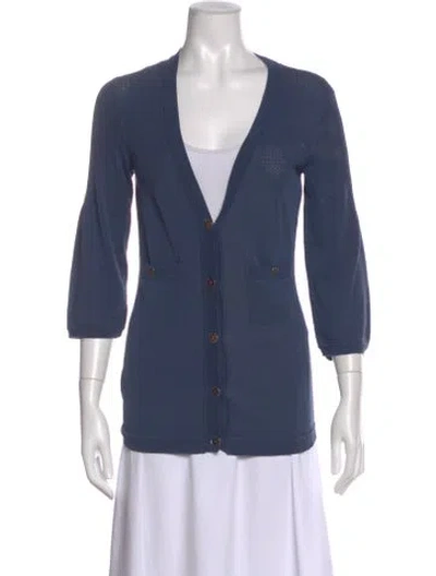Pre-owned Chanel 2011 Plunge Neckline Sweater In Blue
