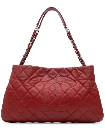 Pre-owned Chanel 2011 Quilted Caviar Expandable Zip Around Tote Bag In Red