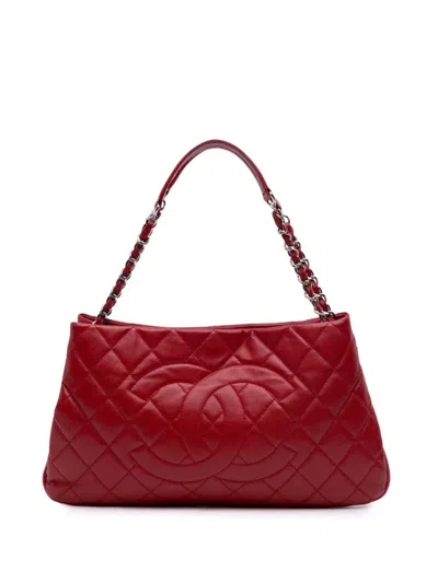 Pre-owned Chanel 2011 Quilted Caviar Expandable Zip Tote Bag In Red