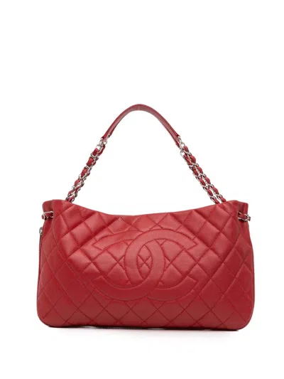 Pre-owned Chanel 2011 Quilted Caviar Expandable Zip Tote Bag In Red
