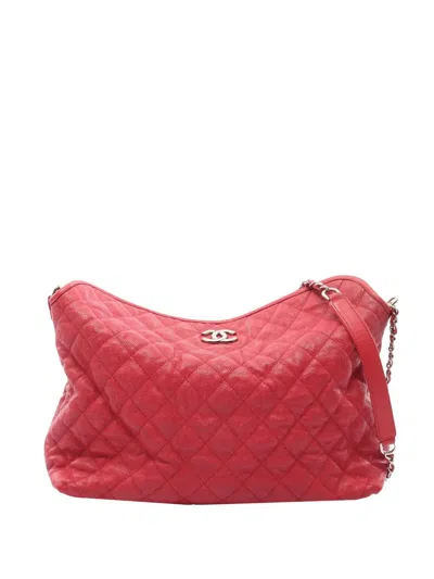 Pre-owned Chanel 2011 Quilted Caviar French Riviera Hobo Satchel In Red