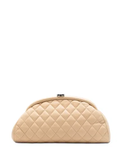 Pre-owned Chanel 2011 Quilted Lambskin Timeless Kisslock Clutch Bag In Neutral