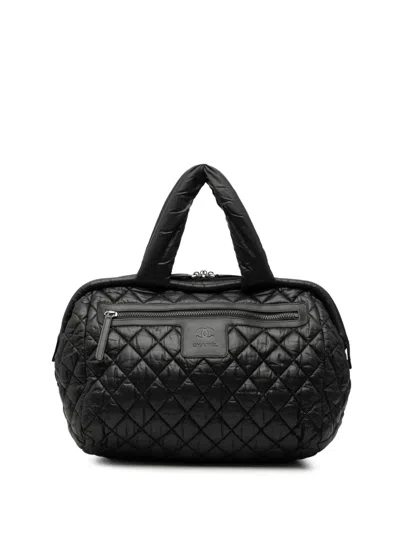 Pre-owned Chanel 2011 Quilted Nylon Coco Cocoon Bowling Bag Handbag In Black