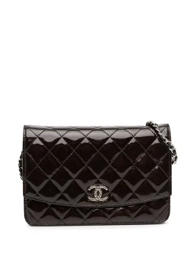 Pre-owned Chanel 2011 Quilted Patent Brilliant Wallet On Chain Crossbody Bag In Black