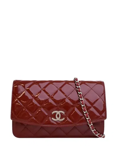 Pre-owned Chanel 2011 Quilted Patent Brilliant Wallet On Chain Crossbody Bag In Red