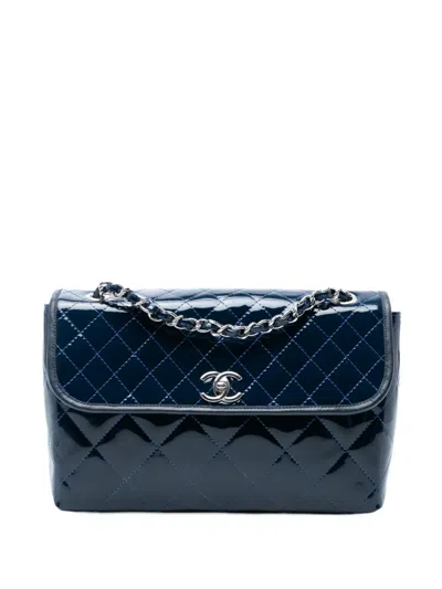 Pre-owned Chanel 2011 Quilted Patent In The Business Flap Shoulder Bag In Blue
