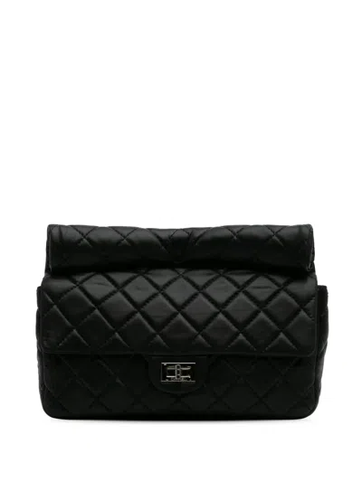 Pre-owned Chanel 2011 Reissue 2.55 Metallic Lambskin Roll Clutch Bag In Black