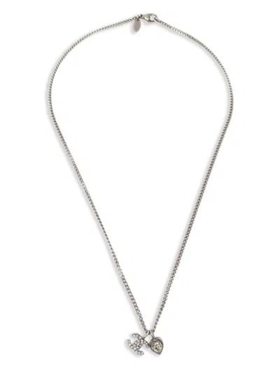 Pre-owned Chanel 2011 Rhinestone Cc Pendant Necklace In Silver