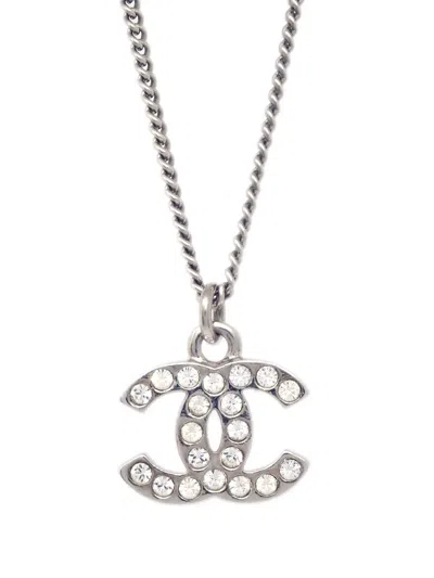 Pre-owned Chanel 2011 Rhinestone-embellished Cc Necklace In Silver