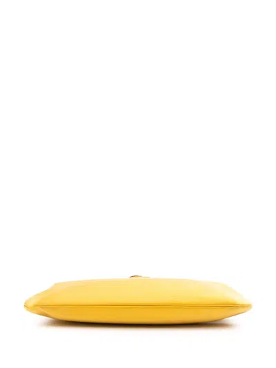 Pre-owned Chanel 2011 Satin Crystal Camellia Evening Frame Clutch Bag In Yellow