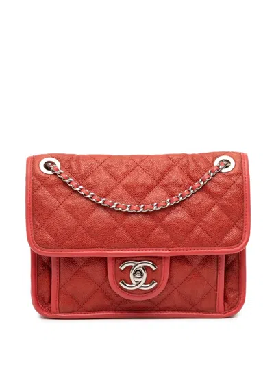Pre-owned Chanel 2011 Small Caviar French Riviera Flap Shoulder Bag In Red