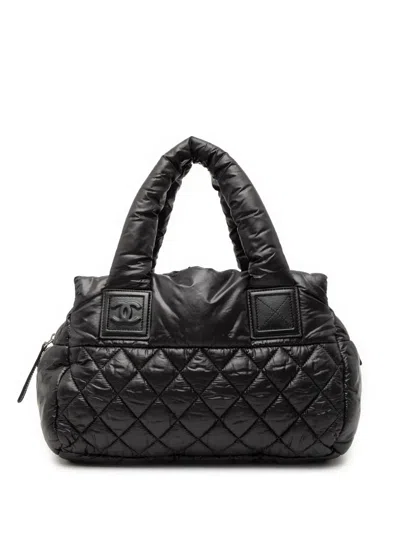 Pre-owned Chanel 2011 Small Quilted Nylon Coco Cocoon Tote Bag In Black