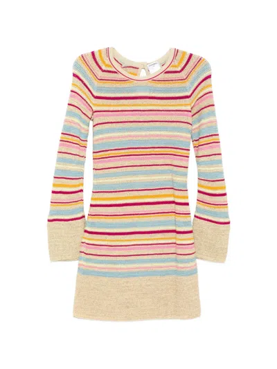 Pre-owned Chanel 2011 Striped Crochet-knit Dress In Neutral
