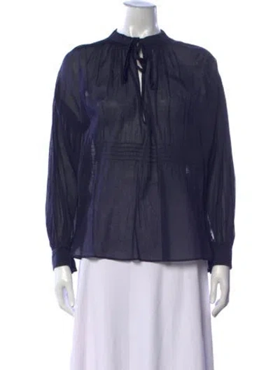 Pre-owned Chanel 2011 Tie Neck Blouse In Blue