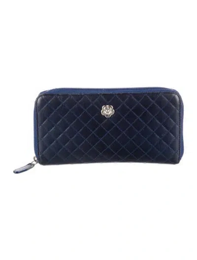 Pre-owned Chanel 2011-2012 Camellia Accent Continental Wallet In Blue