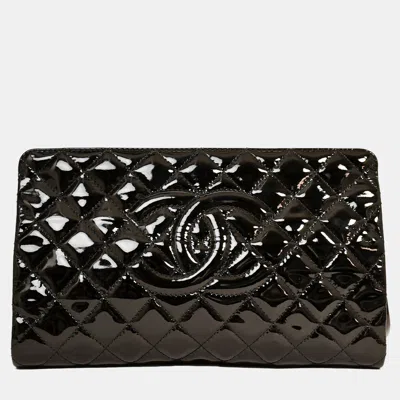 Pre-owned Chanel 2012-13 Black Patent Timeless Frame Clutch