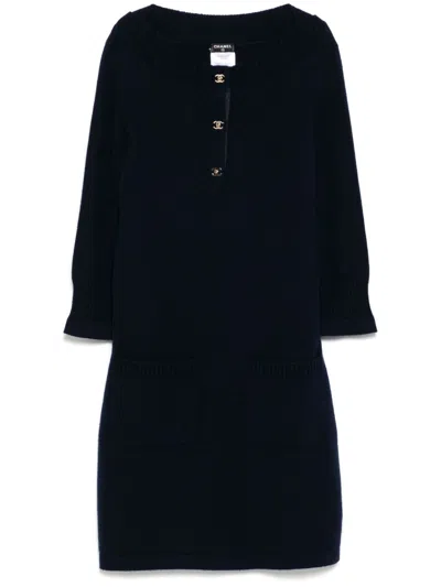 Pre-owned Chanel 2012-2013 3/4 Sleeve Dress In Blue