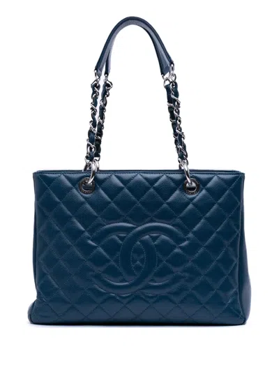 Pre-owned Chanel 2012-2013 Caviar Grand Shopping Tote Bag In Blue