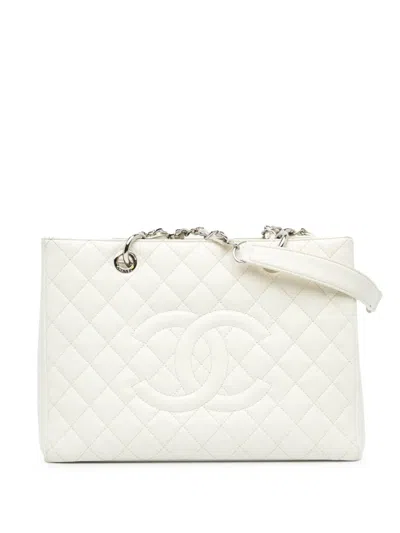 Pre-owned Chanel 2012-2013 Caviar Grand Shopping Tote Bag In White
