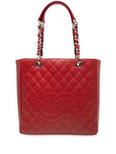 Pre-owned Chanel 2012-2013 Caviar Vertical Grand Shopping Tote Bag In Red