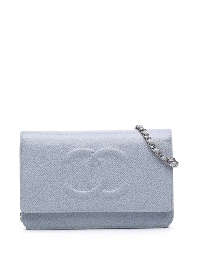 Pre-owned Chanel 2012-2013 Cc Caviar Wallet On Chain Crossbody Bag In Blue