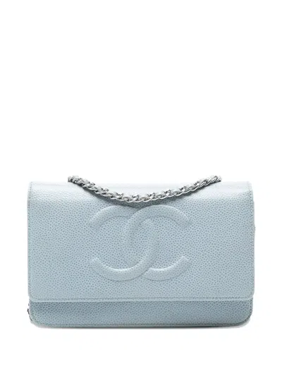 Pre-owned Chanel 2012-2013 Cc Caviar Wallet On Chain Crossbody Bag In Blue