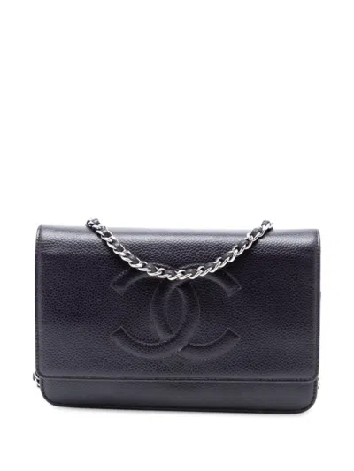 Pre-owned Chanel 2012-2013 Cc Caviar Wallet On Chain Crossbody Bag In Purple