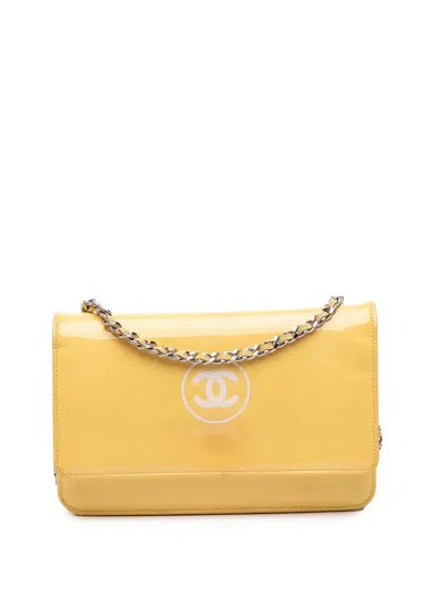 Pre-owned Chanel 2012-2013 Cc Patent Wallet On Chain Crossbody Bag In Yellow