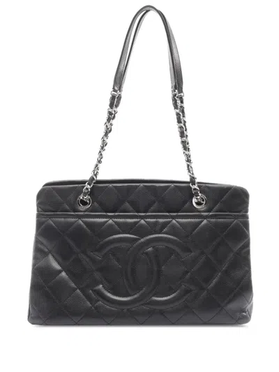 Pre-owned Chanel 2012-2013 Cc Quilted Lambskin Soft Shopping Tote Bag In Black