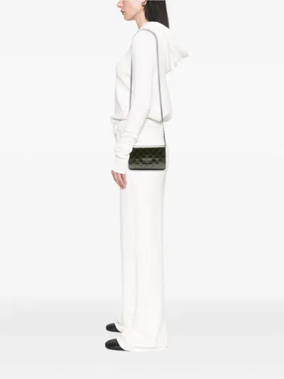 Pre-owned Chanel 2012-2013 Cc Quilted Metallic Patent Striped Wallet On Chain Crossbody Bag In Green