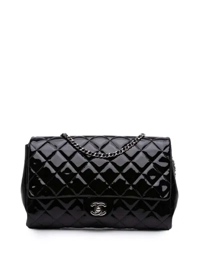Pre-owned Chanel 2012-2013 Cc Quilted Patent Clutch With Chain Shoulder Bag In Black