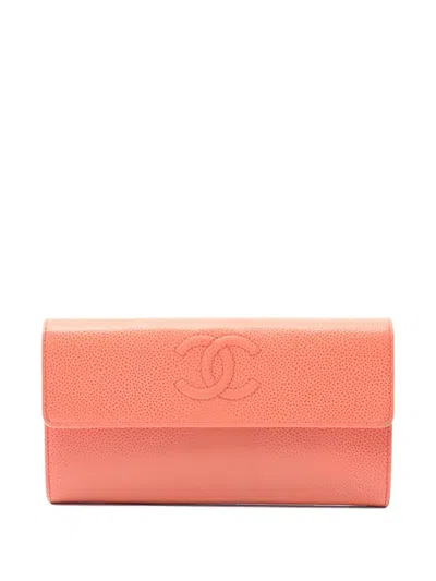 Pre-owned Chanel 2012-2013 Coco Mark Bi-fold Long Wallet In Orange