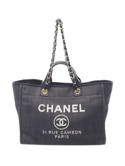 Pre-owned Chanel 2012-2013 Deauville Tote Bag In Blue
