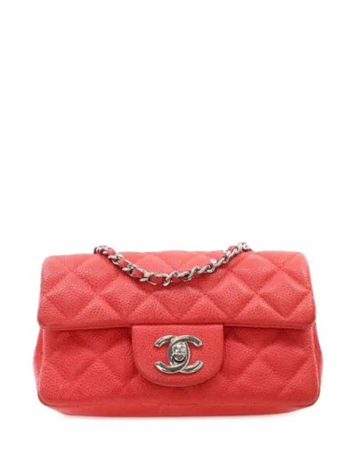 Pre-owned Chanel 2012-2013 Extra Mini Rectangular Classic Caviar Single Flap Crossbody Bag In Red