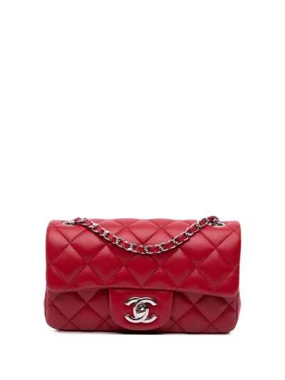 Pre-owned Chanel 2012-2013 Extra Mini Rectangular Classic Lambskin Single Flap Crossbody Bag In Red