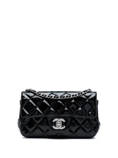 Pre-owned Chanel 2012-2013 Extra Mini Rectangular Classic Patent Single Flap Crossbody Bag In Black