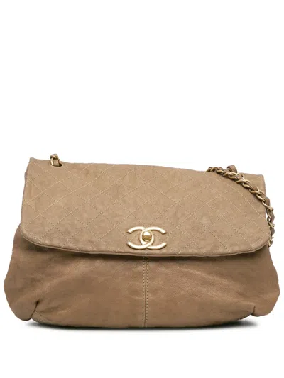 Pre-owned Chanel 2012-2013 Grained Metallic Calfskin Trianon Messenger Flap Crossbody Bag In Gold